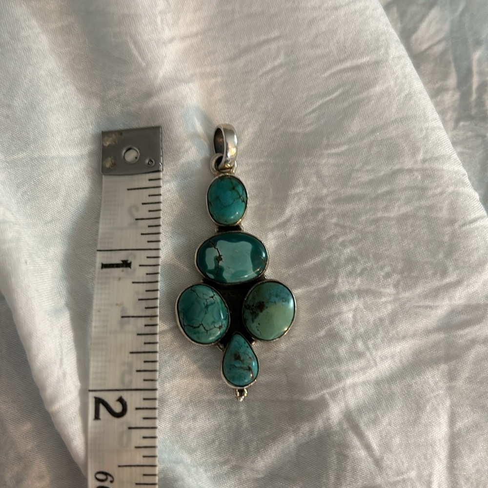 Sterling Silver Five Stone Turquoise Pendant - image 8